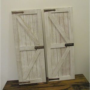 Pair of Hobby Lobby "The Spring Shop" Farmhouse Wood Wall Decor - 31" Shutters